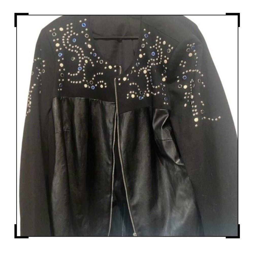 Peter Nygard Women's 1X Black Faux Leather Rhinestone Embellished